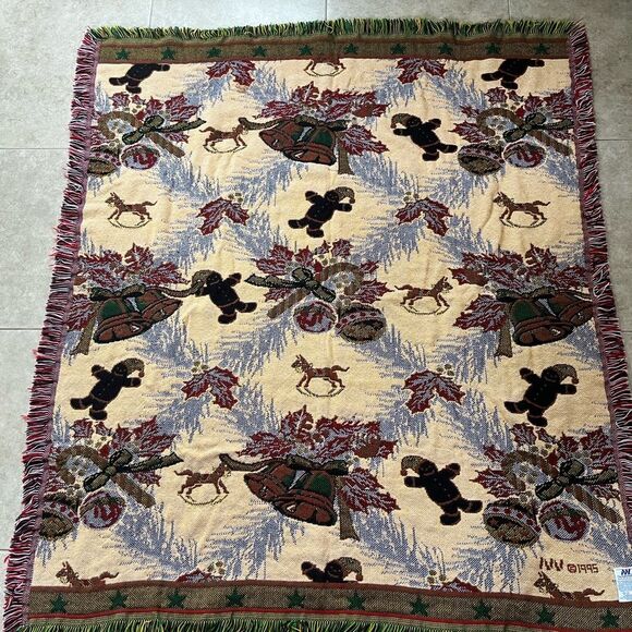 Vintage Christmas Throw Blanket 56"×48" The Northwest Co. Dark Green Red Yellow - Picture 5 of 5